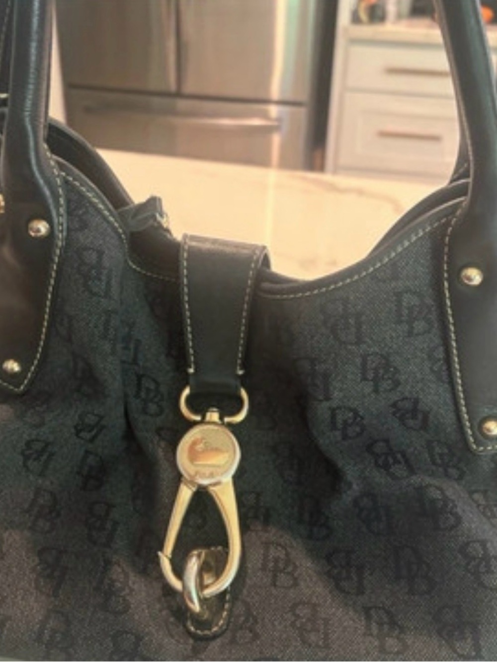 Dooney & Bourke Black Monogram Shoulder Bag with Gold Hardware